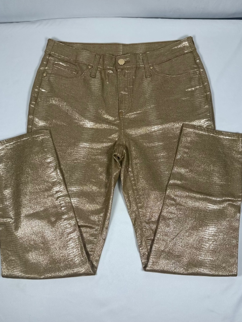 Chico's Girlfriend Coated Gold Animal Print Jeans Size 1R (Women's 8 Regular)